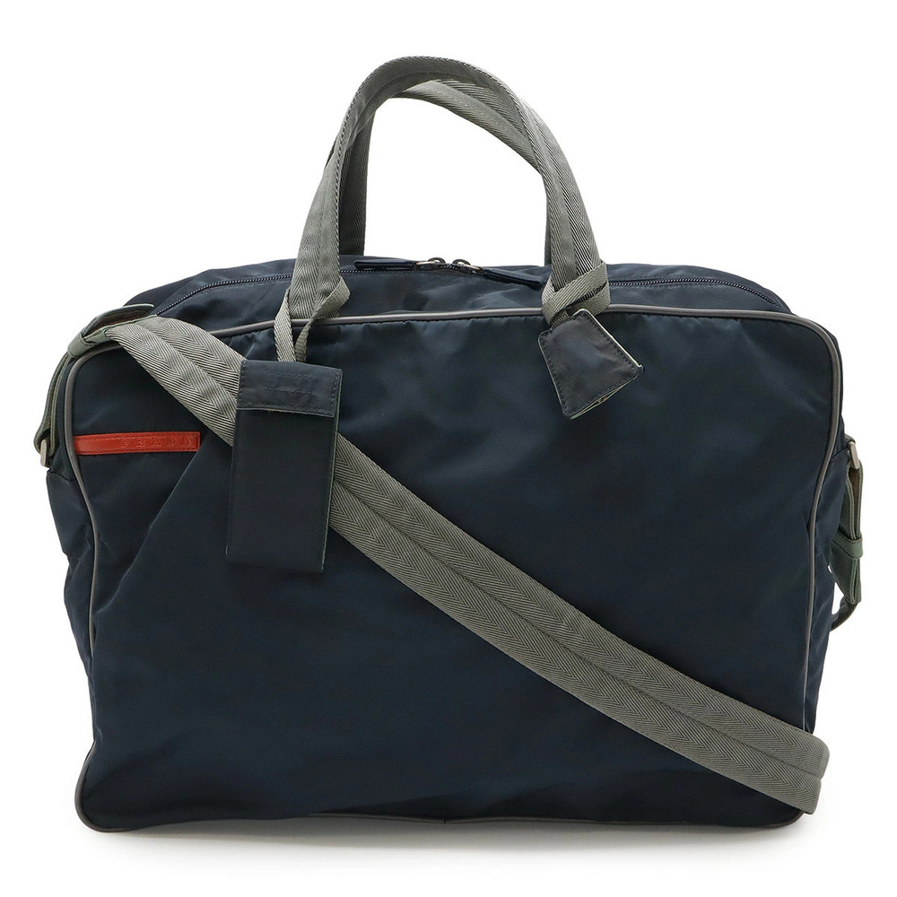 Prada Sport Boston Bag Travel Shoulder Blue Dark Navy Blue Gray